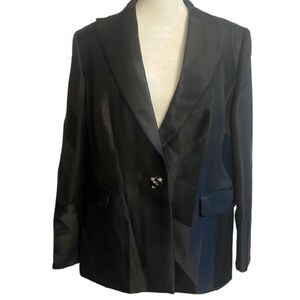 Marina Rinaldi Black Satin Shimmer Blazer with Bling Buttons Made in Italy